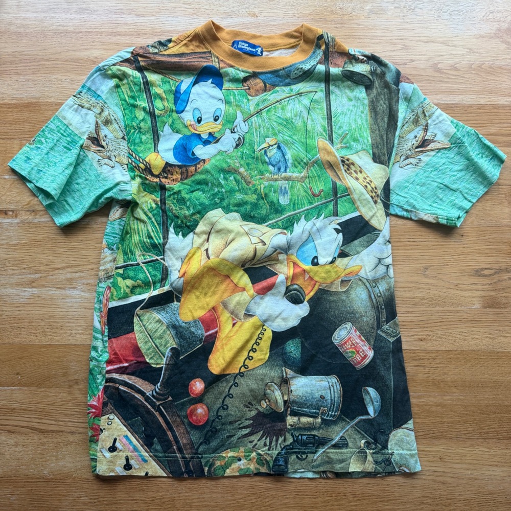 Vintage Tokyo Disneyland Donald Duck Jungle Cruise All Over Print T-Shirt Large